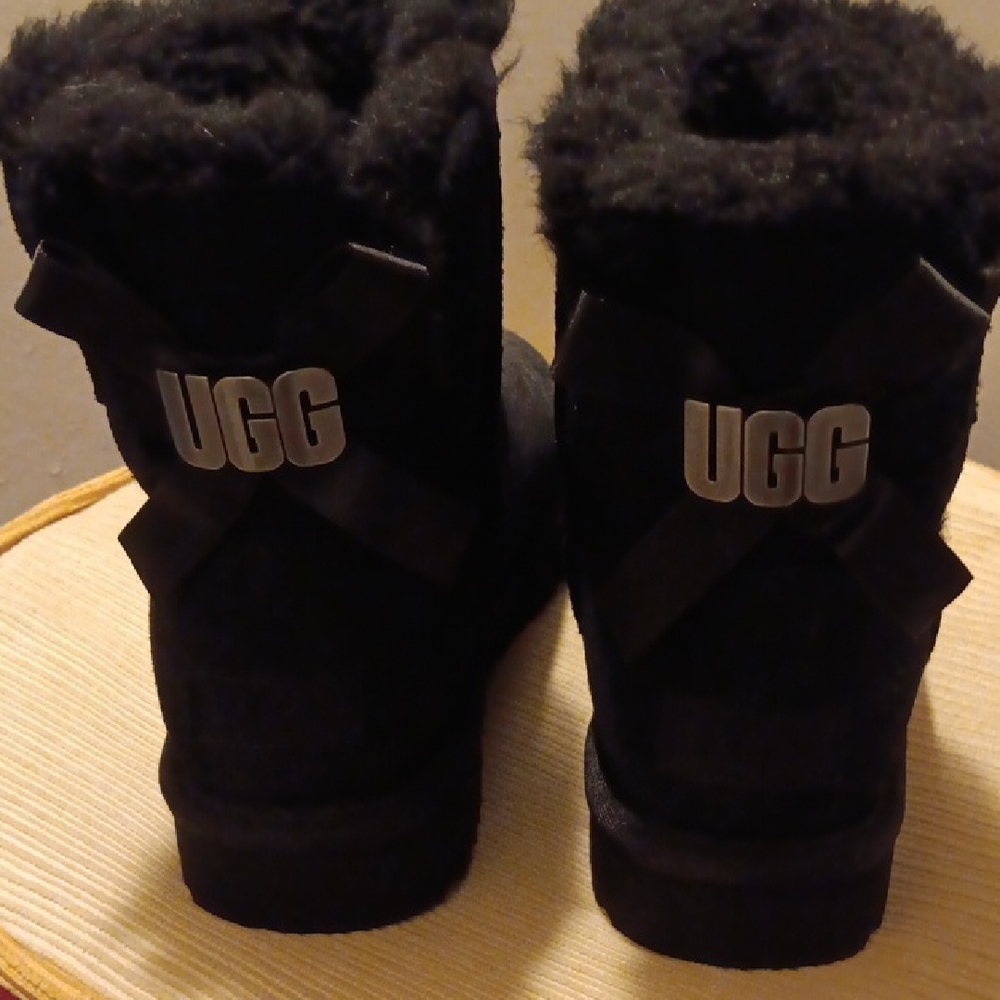 UGG Black Boots with Ribbon Accents